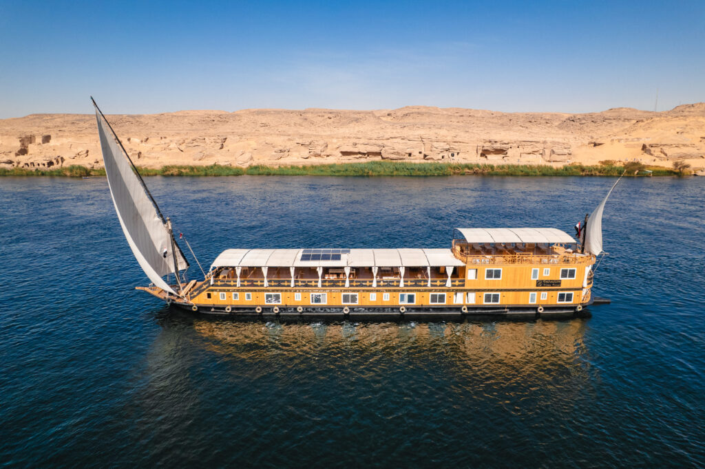 Nile Dahabiya cruise sailing the Nile in Egypt.